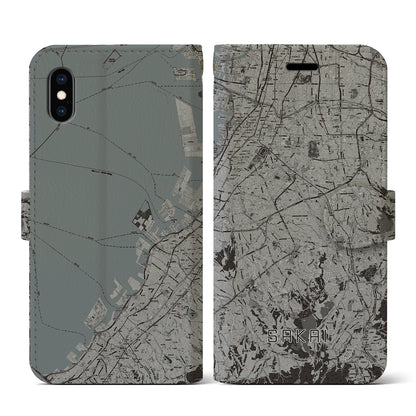 【堺2（大阪府）】地図柄iPhoneケース（手帳タイプ）モノトーン・iPhone XS / X 用