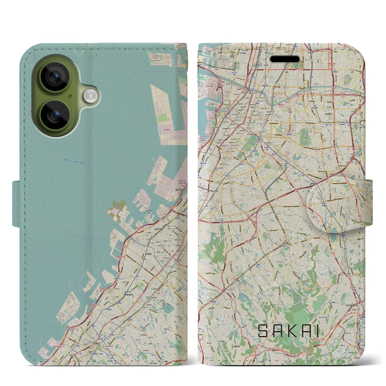 【堺2（大阪府）】地図柄iPhoneケース（手帳タイプ）