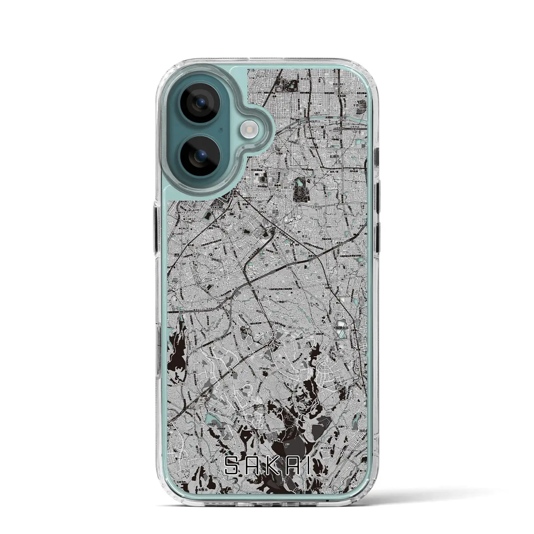【堺2（大阪府）】地図柄iPhoneケース（MagSafeタイプ）モノトーン・iPhone 16 Pro 用