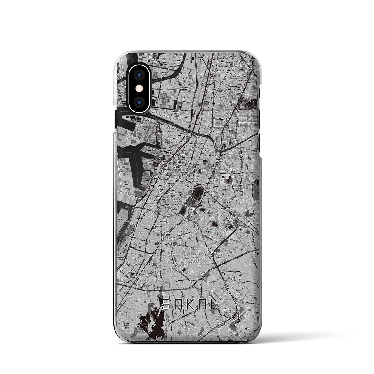 【堺（大阪府）】地図柄iPhoneケース（クリアタイプ）モノトーン・iPhone XS / X 用