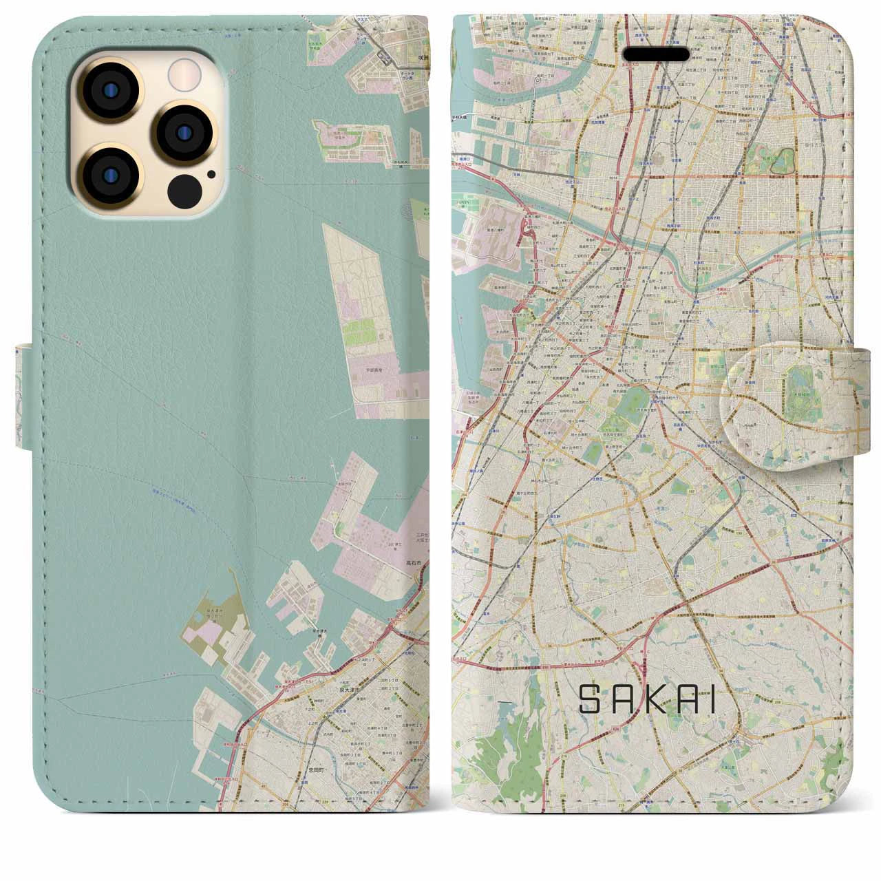 【堺（大阪府）】地図柄iPhoneケース（手帳タイプ）