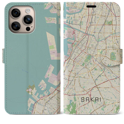 【堺（大阪府）】地図柄iPhoneケース（手帳タイプ）ナチュラル・iPhone 16 Plus 用