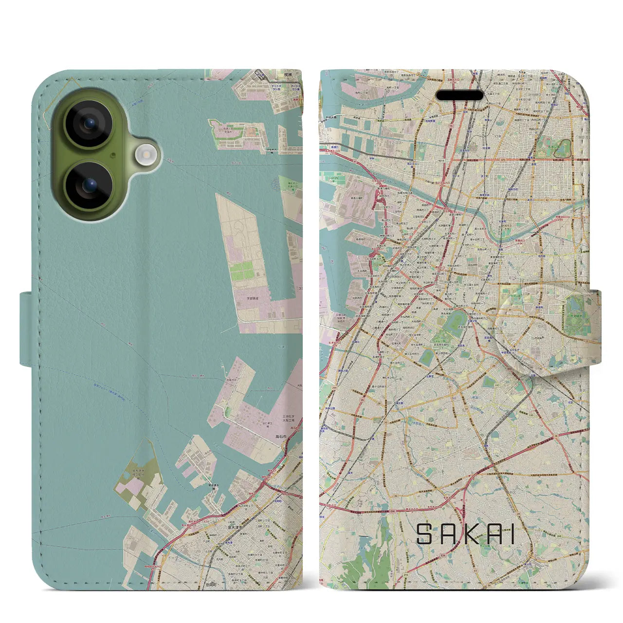 【堺（大阪府）】地図柄iPhoneケース（手帳タイプ）