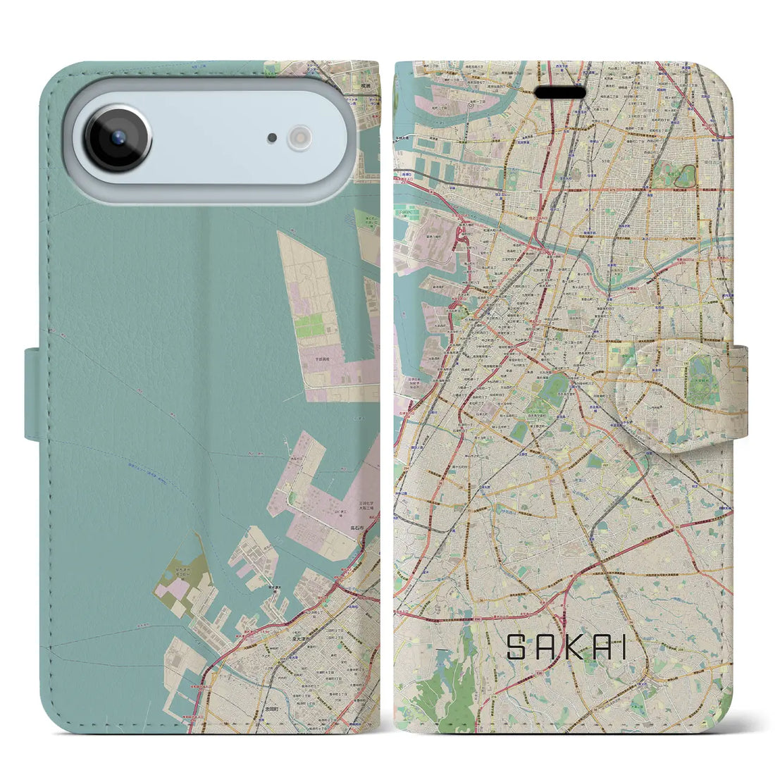 【堺(大阪府)】地図柄iPhoneケース(手帳タイプ)モノトーン・iPhone 17 Pro Max 用