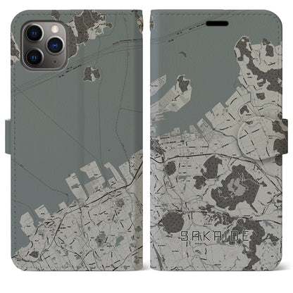 【坂出（香川県）】地図柄iPhoneケース（手帳タイプ）モノトーン・iPhone 11 Pro Max 用