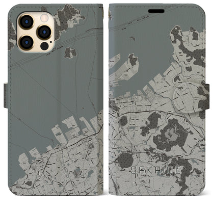 【坂出（香川県）】地図柄iPhoneケース（手帳タイプ）モノトーン・iPhone 12 Pro Max 用