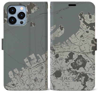 【坂出（香川県）】地図柄iPhoneケース（手帳タイプ）モノトーン・iPhone 13 Pro Max 用