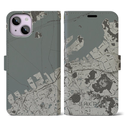 【坂出（香川県）】地図柄iPhoneケース（手帳タイプ）モノトーン・iPhone 14 用