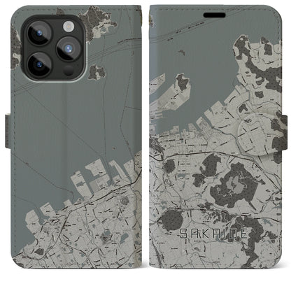 【坂出（香川県）】地図柄iPhoneケース（手帳タイプ）モノトーン・iPhone 15 Pro Max 用