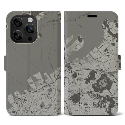 【坂出（香川県）】地図柄iPhoneケース（手帳タイプ）モノトーン・iPhone 16 用