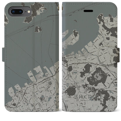 【坂出（香川県）】地図柄iPhoneケース（手帳タイプ）モノトーン・iPhone 8Plus /7Plus / 6sPlus / 6Plus 用