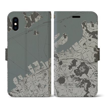 【坂出（香川県）】地図柄iPhoneケース（手帳タイプ）モノトーン・iPhone XS / X 用