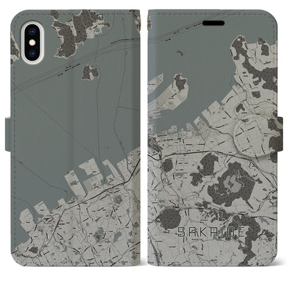 【坂出（香川県）】地図柄iPhoneケース（手帳タイプ）モノトーン・iPhone XS Max 用