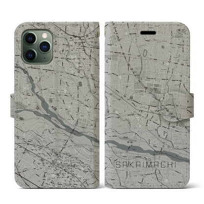 【境町（群馬県）】地図柄iPhoneケース（手帳タイプ）モノトーン・iPhone 11 Pro 用