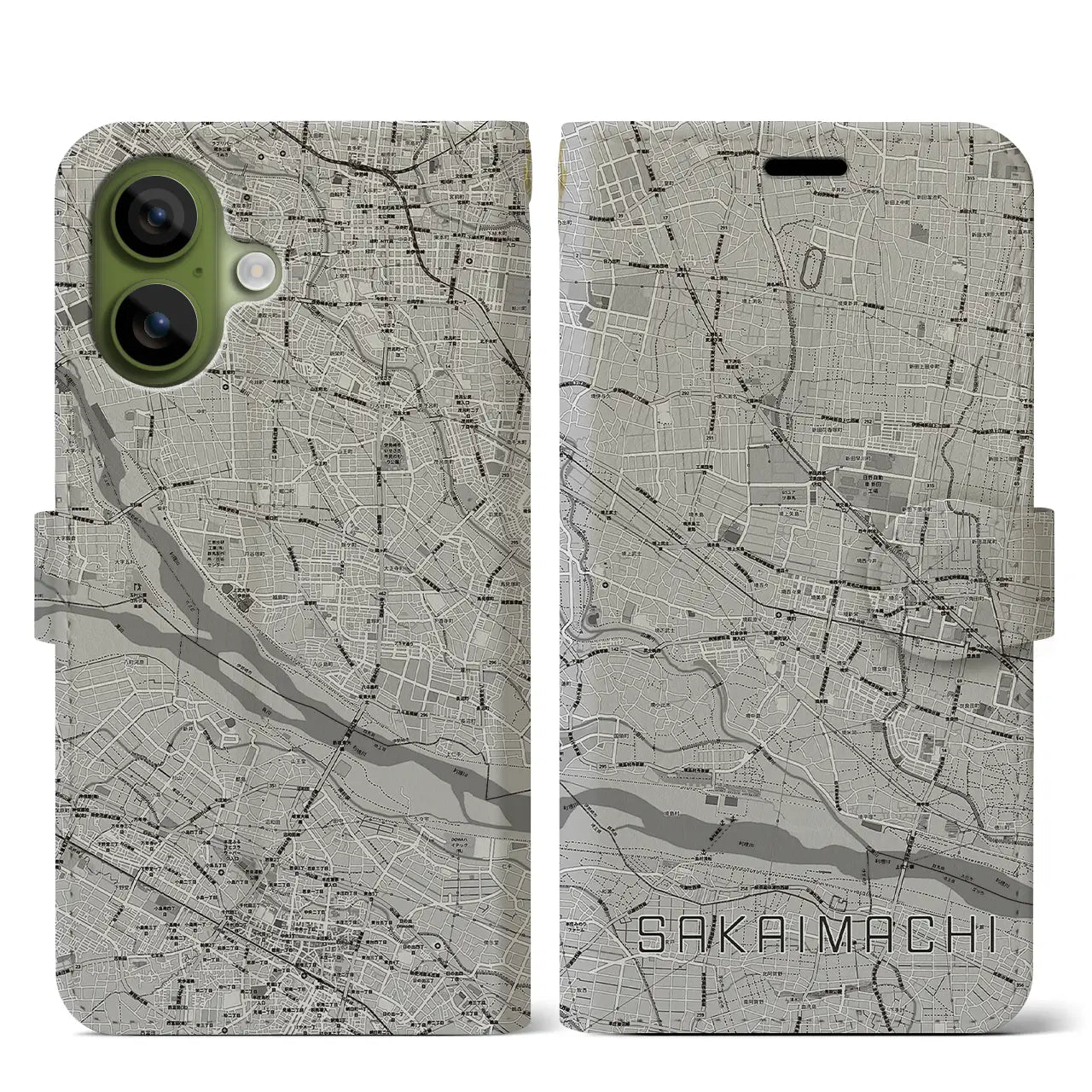 【境町（群馬県）】地図柄iPhoneケース（手帳タイプ）