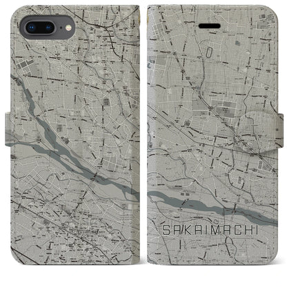 【境町（群馬県）】地図柄iPhoneケース（手帳タイプ）モノトーン・iPhone 8Plus /7Plus / 6sPlus / 6Plus 用