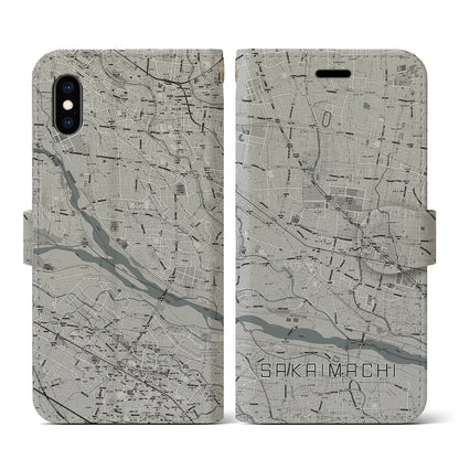 【境町（群馬県）】地図柄iPhoneケース（手帳タイプ）モノトーン・iPhone XS / X 用