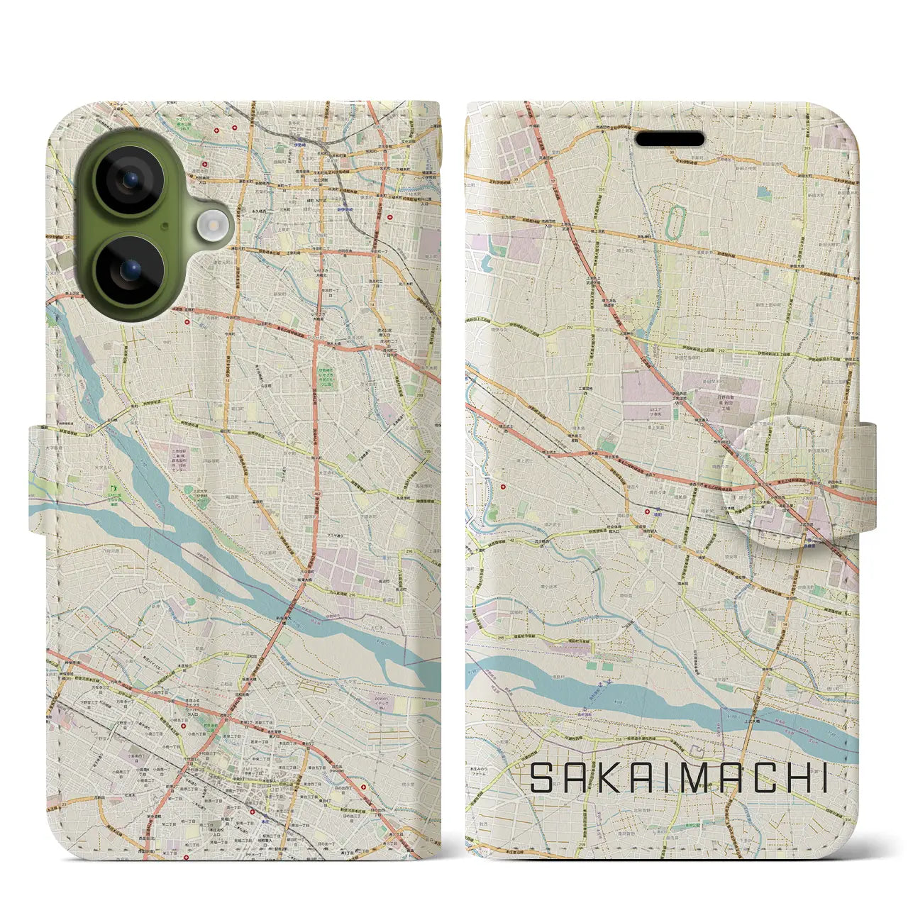 【境町（群馬県）】地図柄iPhoneケース（手帳タイプ）