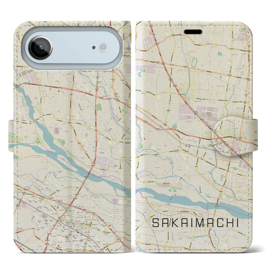 【境町(群馬県)】地図柄iPhoneケース(手帳タイプ)ナチュラル・iPhone 17 Pro Max 用