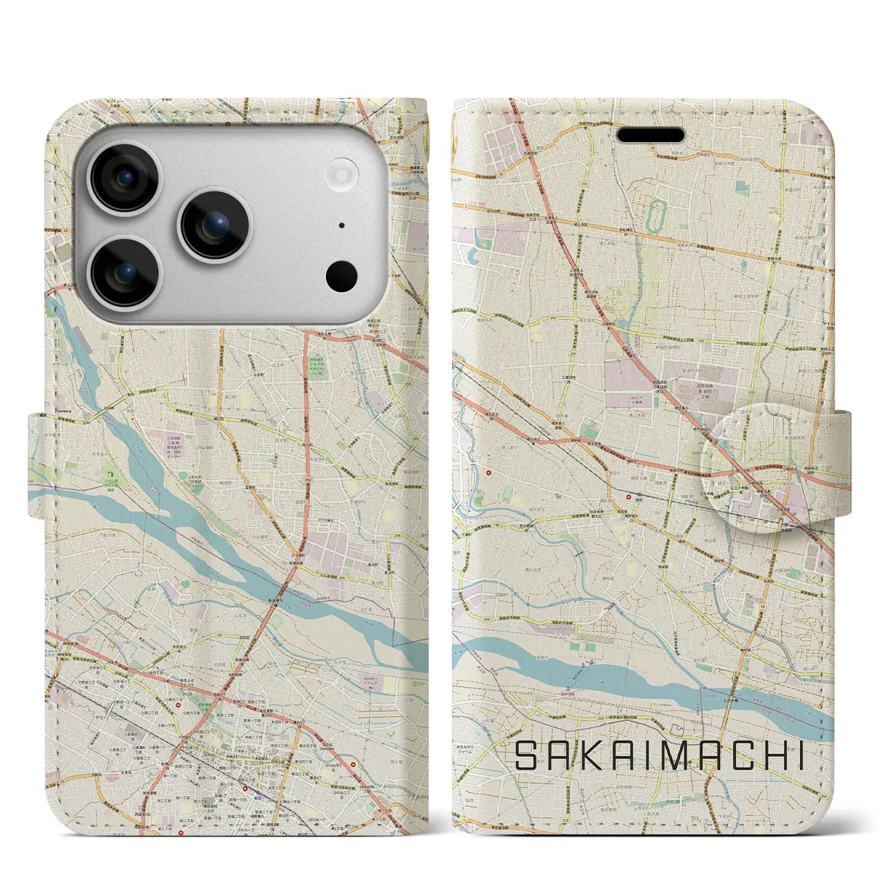 【境町（群馬県）】地図柄iPhoneケース（手帳タイプ）