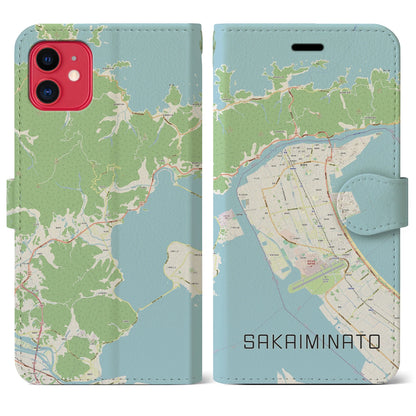 【境港（鳥取県）】地図柄iPhoneケース（手帳タイプ）ナチュラル・iPhone 11 用