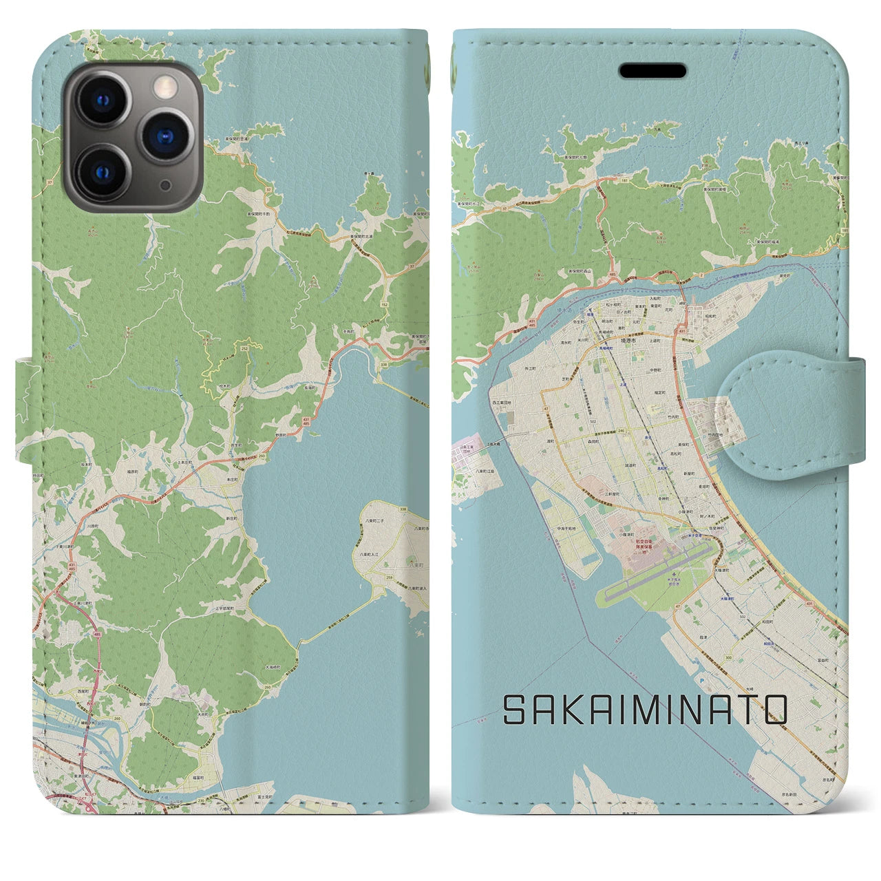 【境港】地図柄iPhoneケース（手帳両面タイプ・ナチュラル）iPhone 11 Pro Max 用