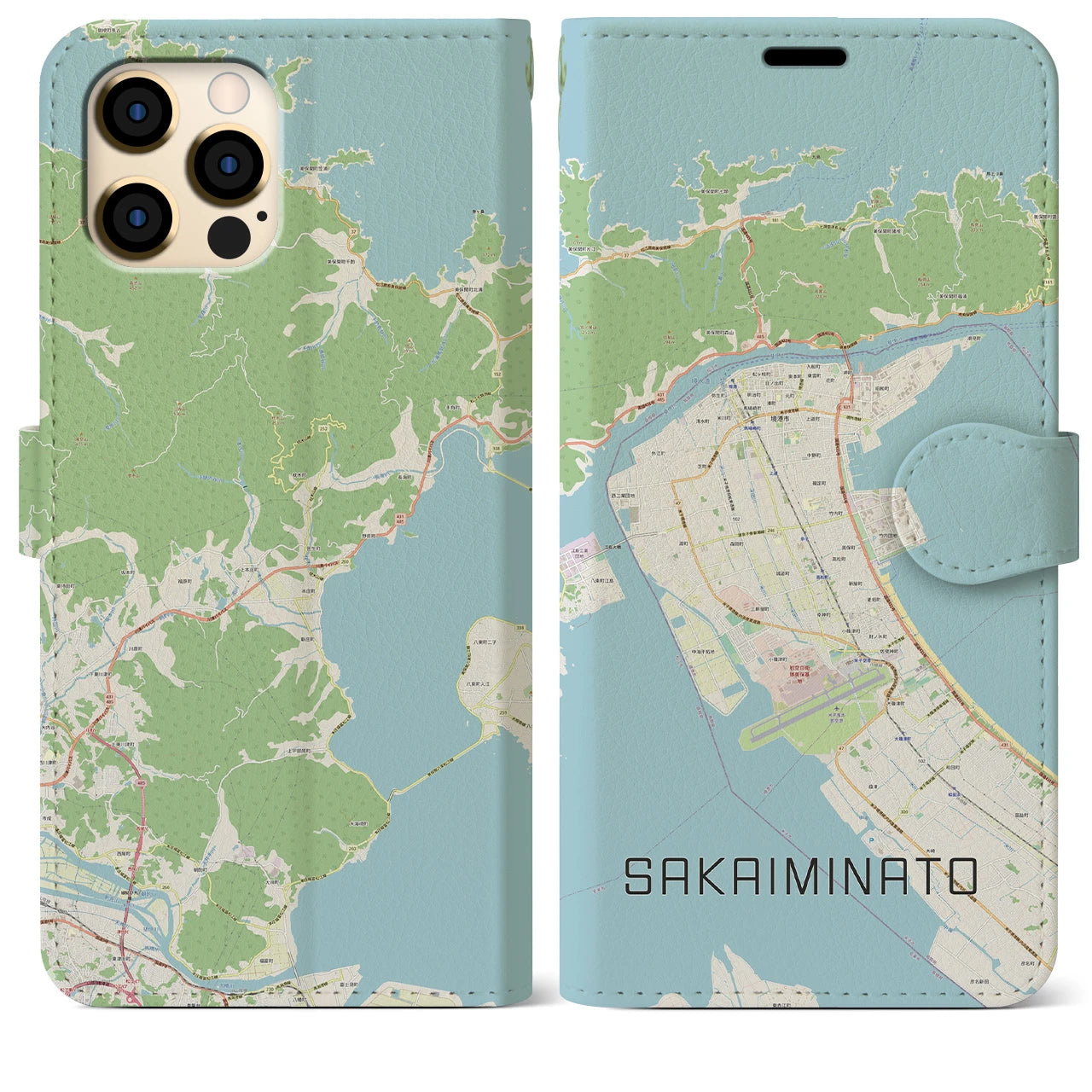 【境港】地図柄iPhoneケース（手帳両面タイプ・ナチュラル）iPhone 12 Pro Max 用