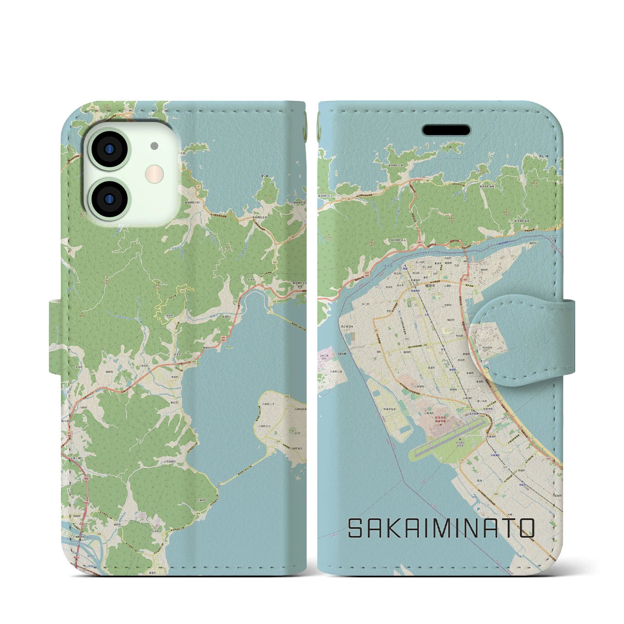 【境港】地図柄iPhoneケース（手帳両面タイプ・ナチュラル）iPhone 12 mini 用