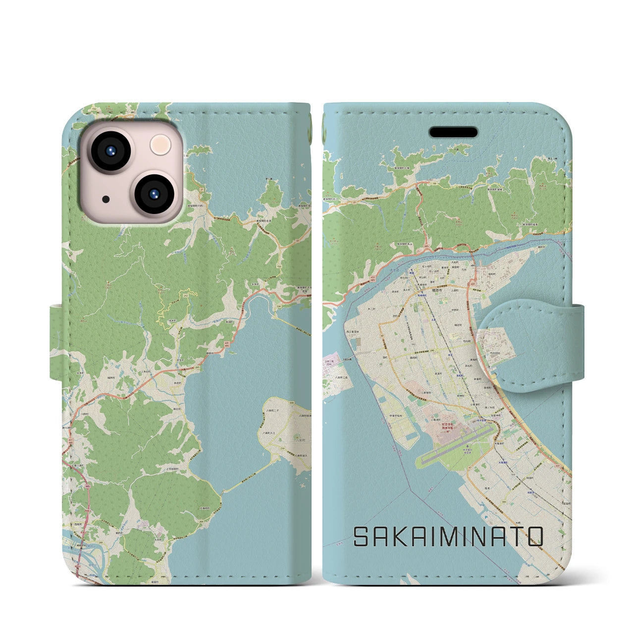 【境港】地図柄iPhoneケース（手帳両面タイプ・ナチュラル）iPhone 13 mini 用