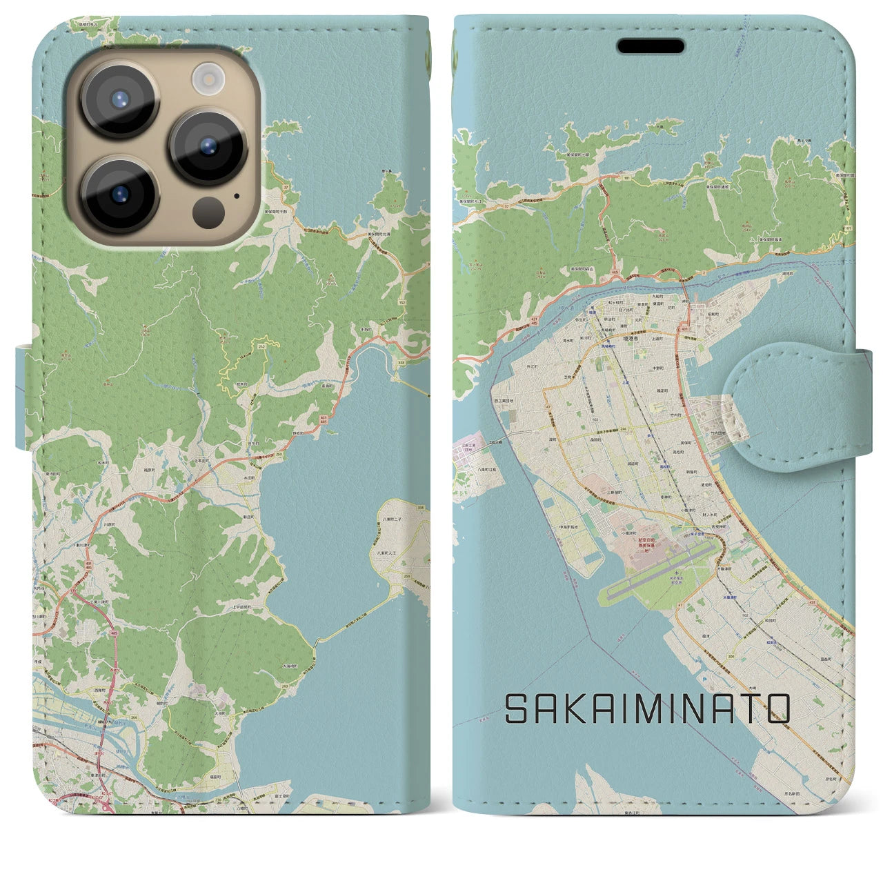 【境港】地図柄iPhoneケース（手帳両面タイプ・ナチュラル）iPhone 14 Pro Max 用