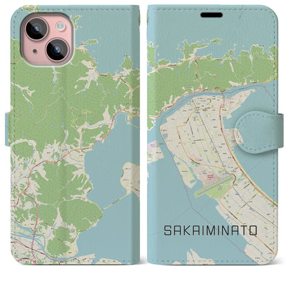 【境港（鳥取県）】地図柄iPhoneケース（手帳タイプ）ナチュラル・iPhone 15 Plus 用