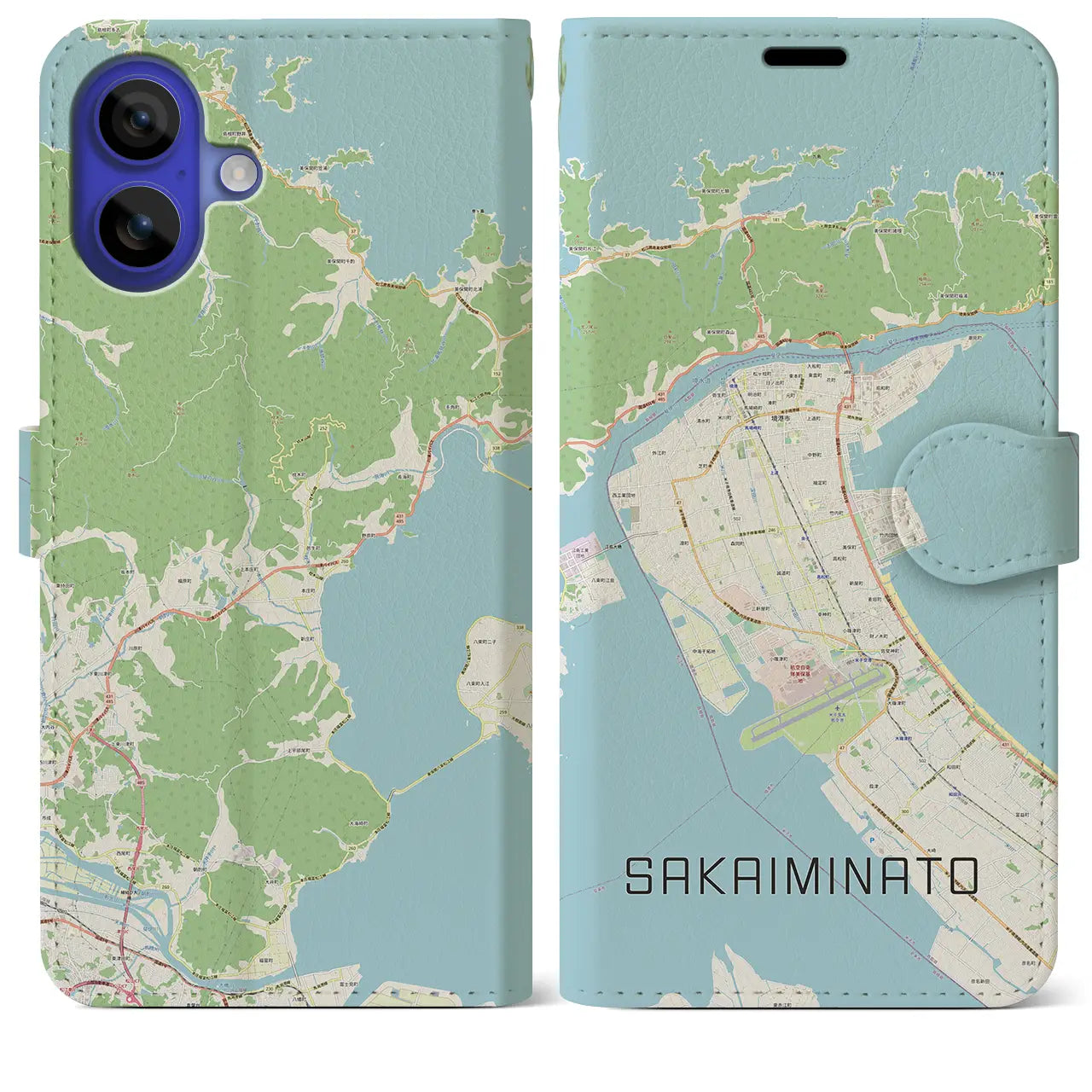 【境港（鳥取県）】地図柄iPhoneケース（手帳タイプ）ナチュラル・iPhone 16 Pro Max 用