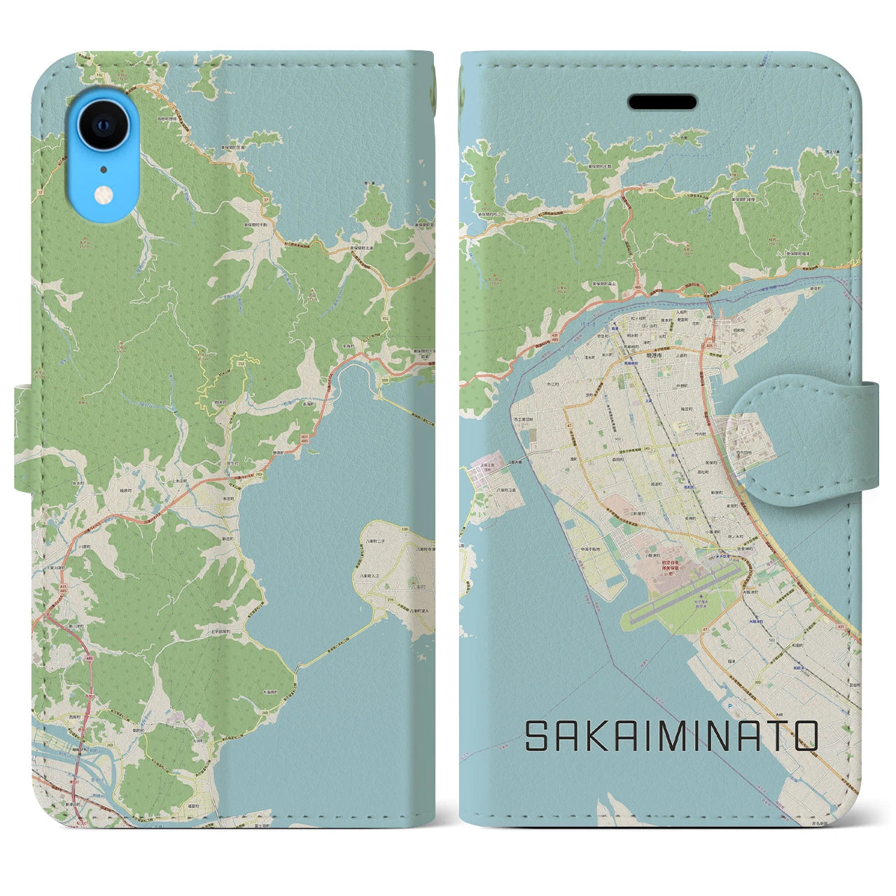 【境港】地図柄iPhoneケース（手帳両面タイプ・ナチュラル）iPhone XR 用