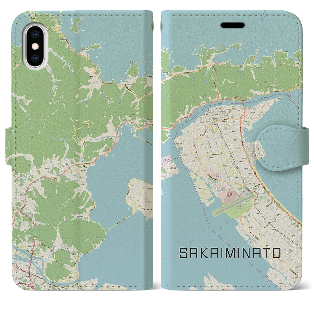 【境港】地図柄iPhoneケース（手帳両面タイプ・ナチュラル）iPhone XS Max 用