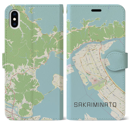 【境港（鳥取県）】地図柄iPhoneケース（手帳タイプ）ナチュラル・iPhone XS Max 用