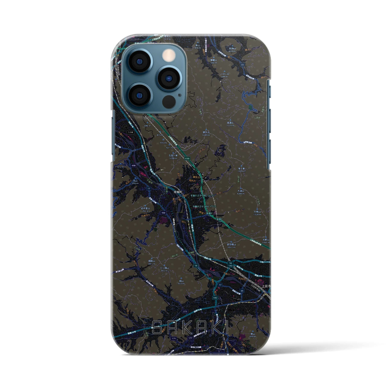 【坂城（長野県）】地図柄iPhoneケース（バックカバータイプ）