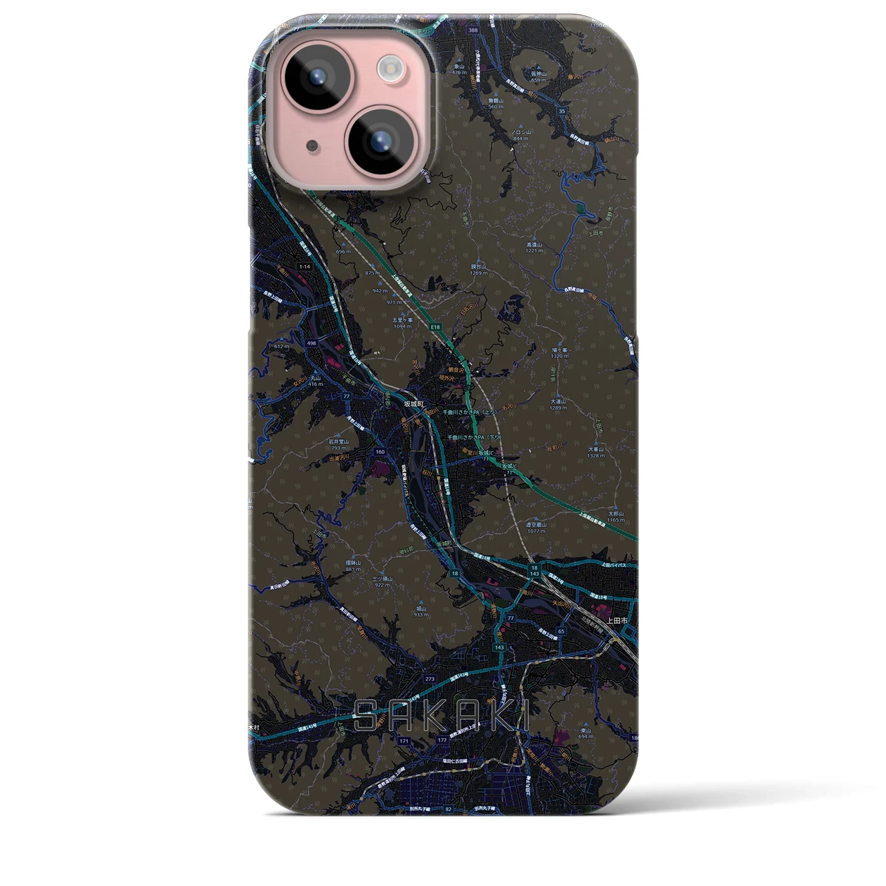 【坂城（長野県）】地図柄iPhoneケース（バックカバータイプ）