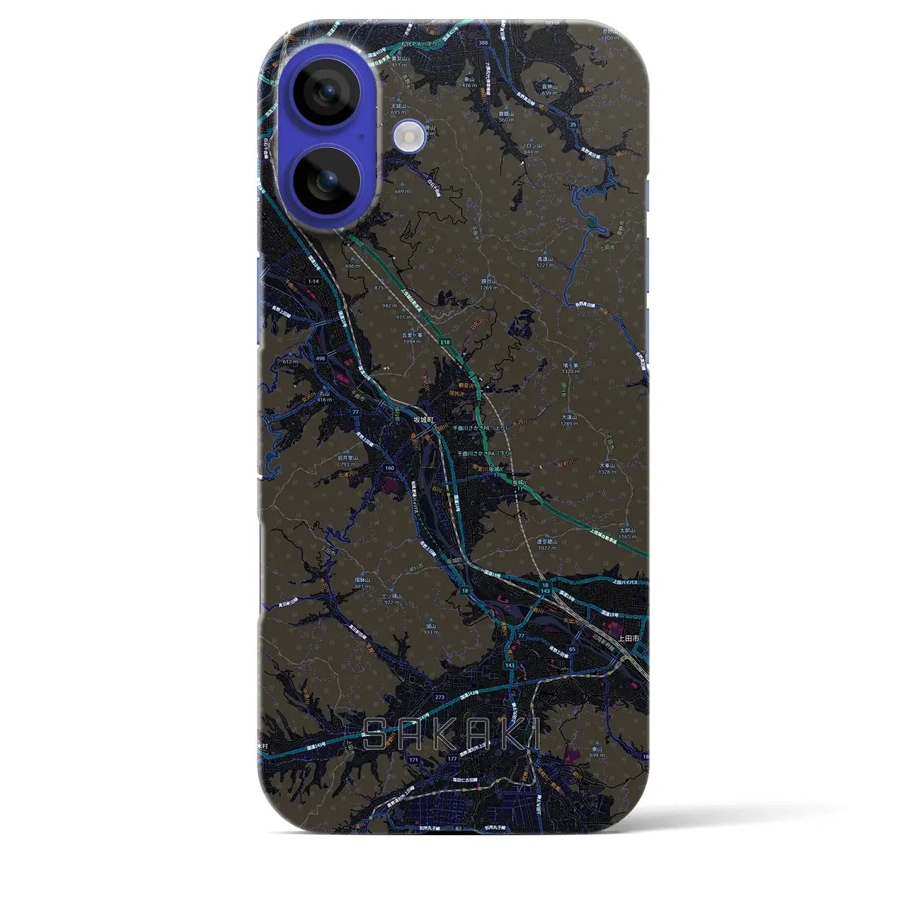 【坂城（長野県）】地図柄iPhoneケース（バックカバータイプ）