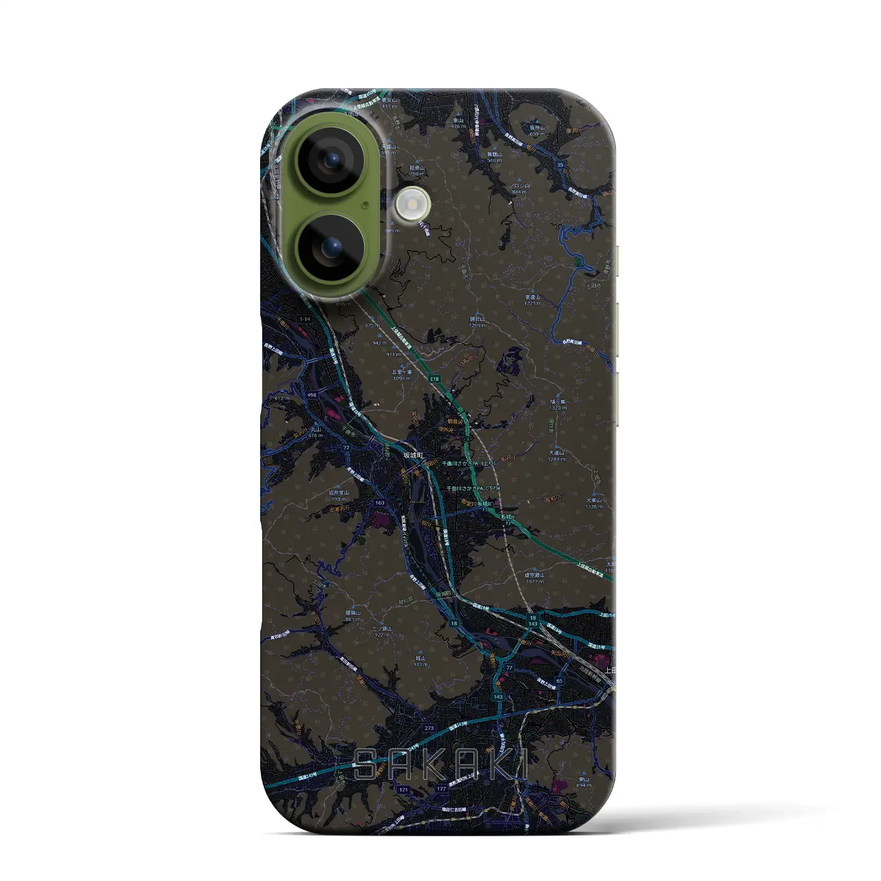 【坂城（長野県）】地図柄iPhoneケース（バックカバータイプ）