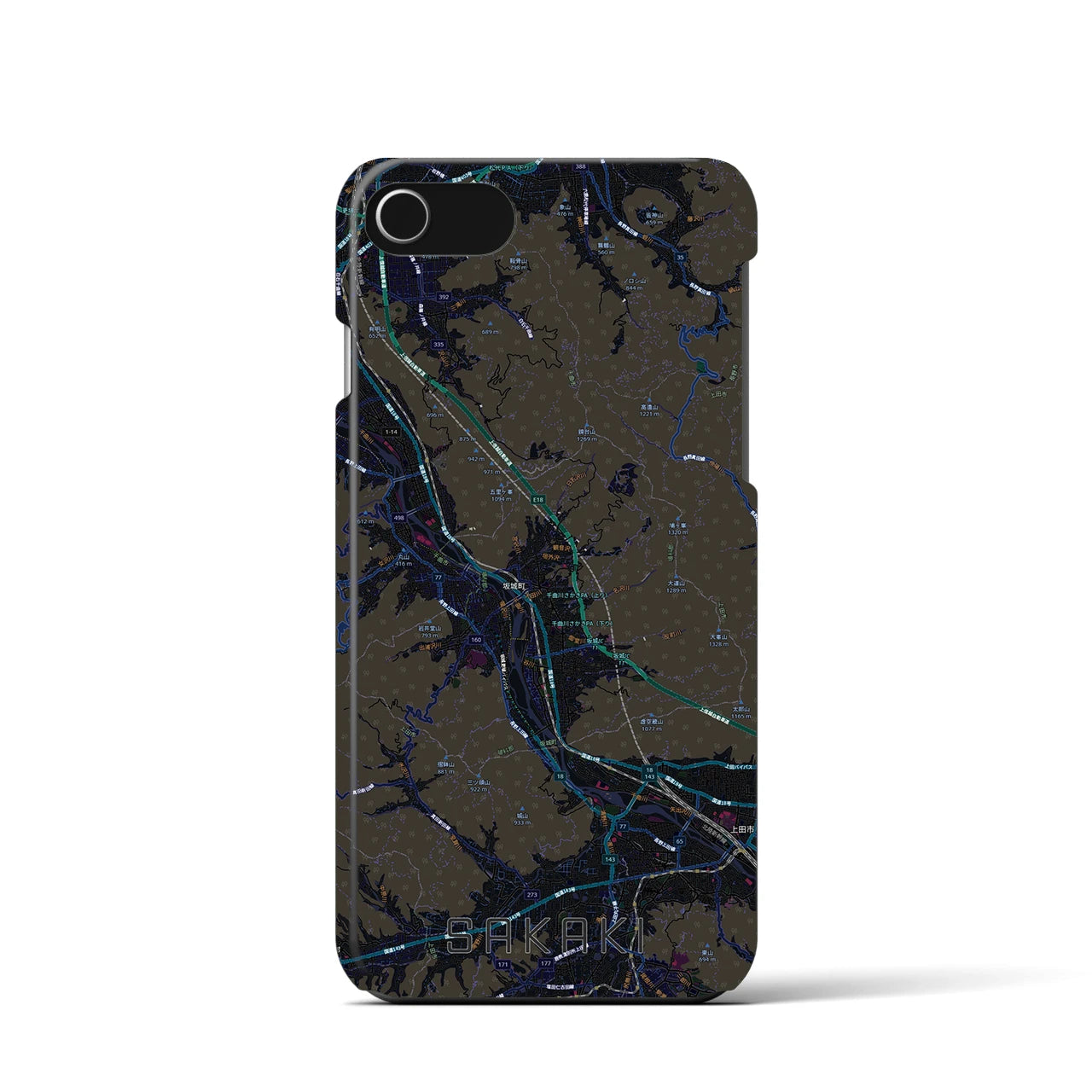 【坂城（長野県）】地図柄iPhoneケース（バックカバータイプ）