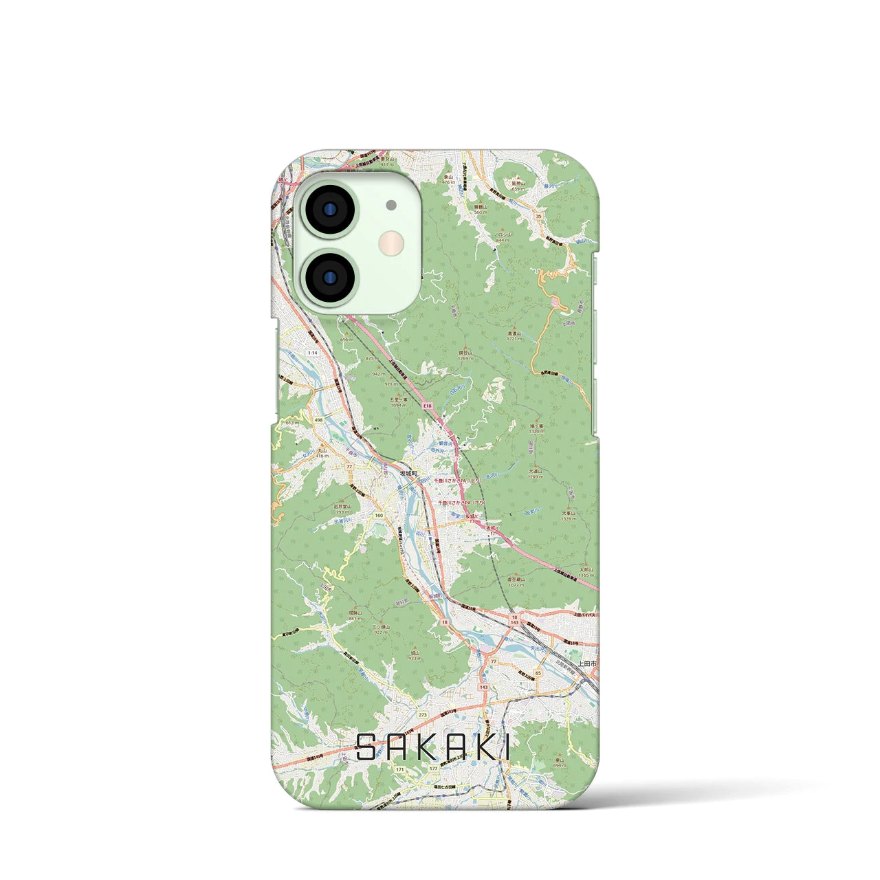 【坂城（長野県）】地図柄iPhoneケース（バックカバータイプ）