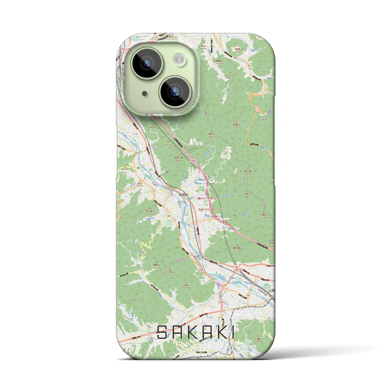 【坂城（長野県）】地図柄iPhoneケース（バックカバータイプ）