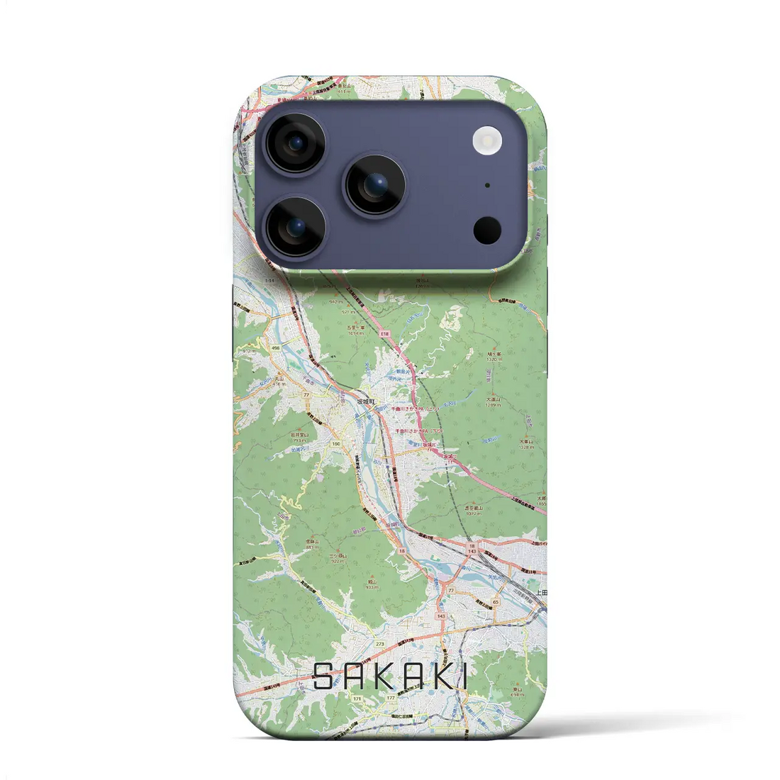 【坂城(長野県)】地図柄iPhoneケース(バックカバータイプ)ブラック・iPhone 17 Pro Max 用