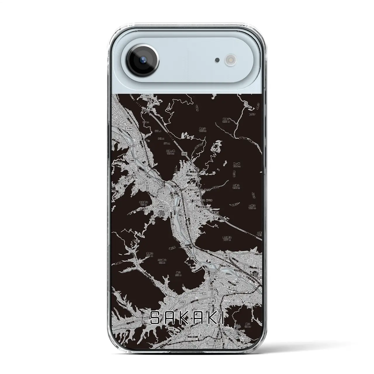 【坂城（長野県）】地図柄iPhoneケース（クリアタイプ）モノトーン・iPhone 17 Pro Max 用
