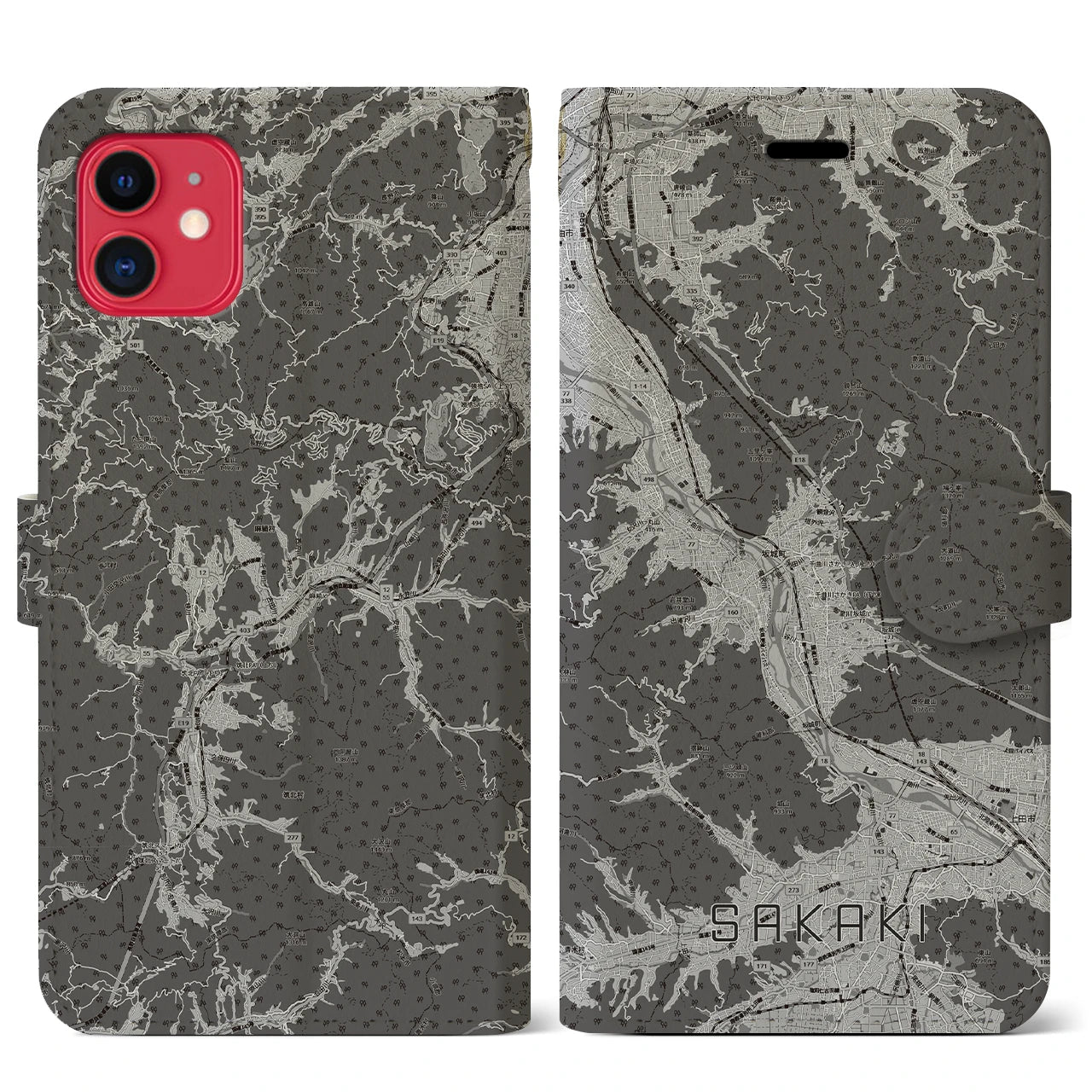 【坂城（長野県）】地図柄iPhoneケース（手帳タイプ）