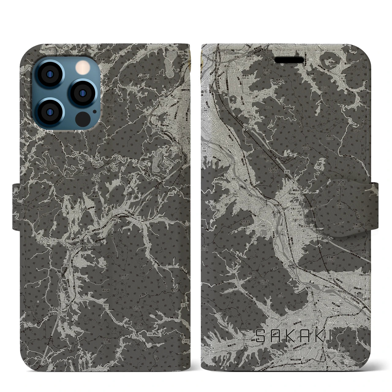 【坂城（長野県）】地図柄iPhoneケース（手帳タイプ）