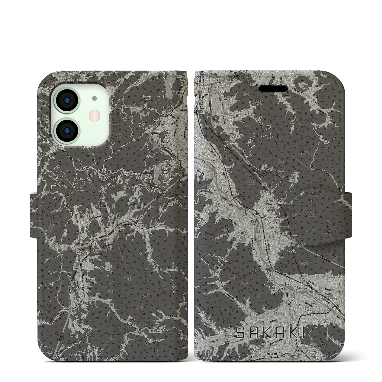 【坂城（長野県）】地図柄iPhoneケース（手帳タイプ）