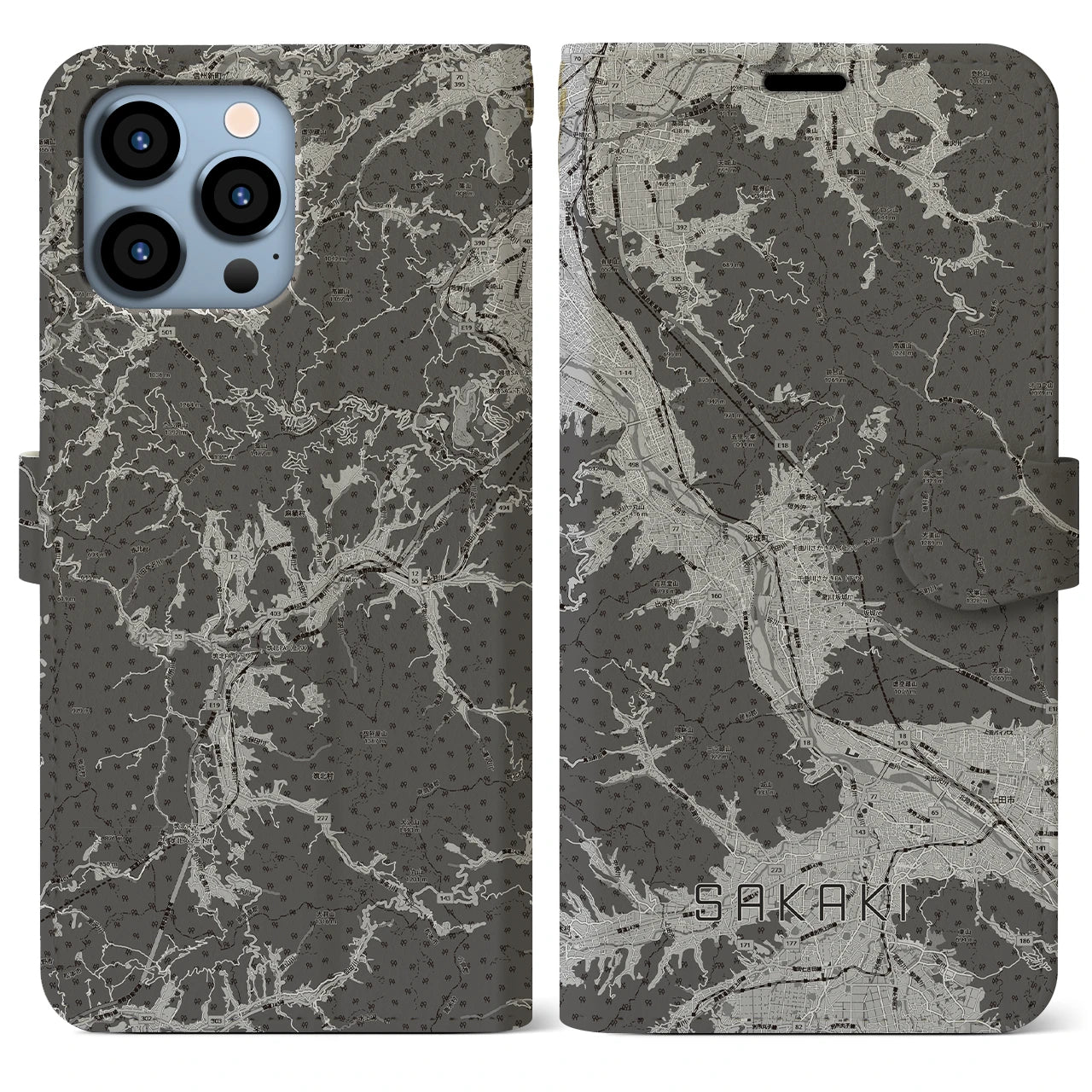 【坂城（長野県）】地図柄iPhoneケース（手帳タイプ）