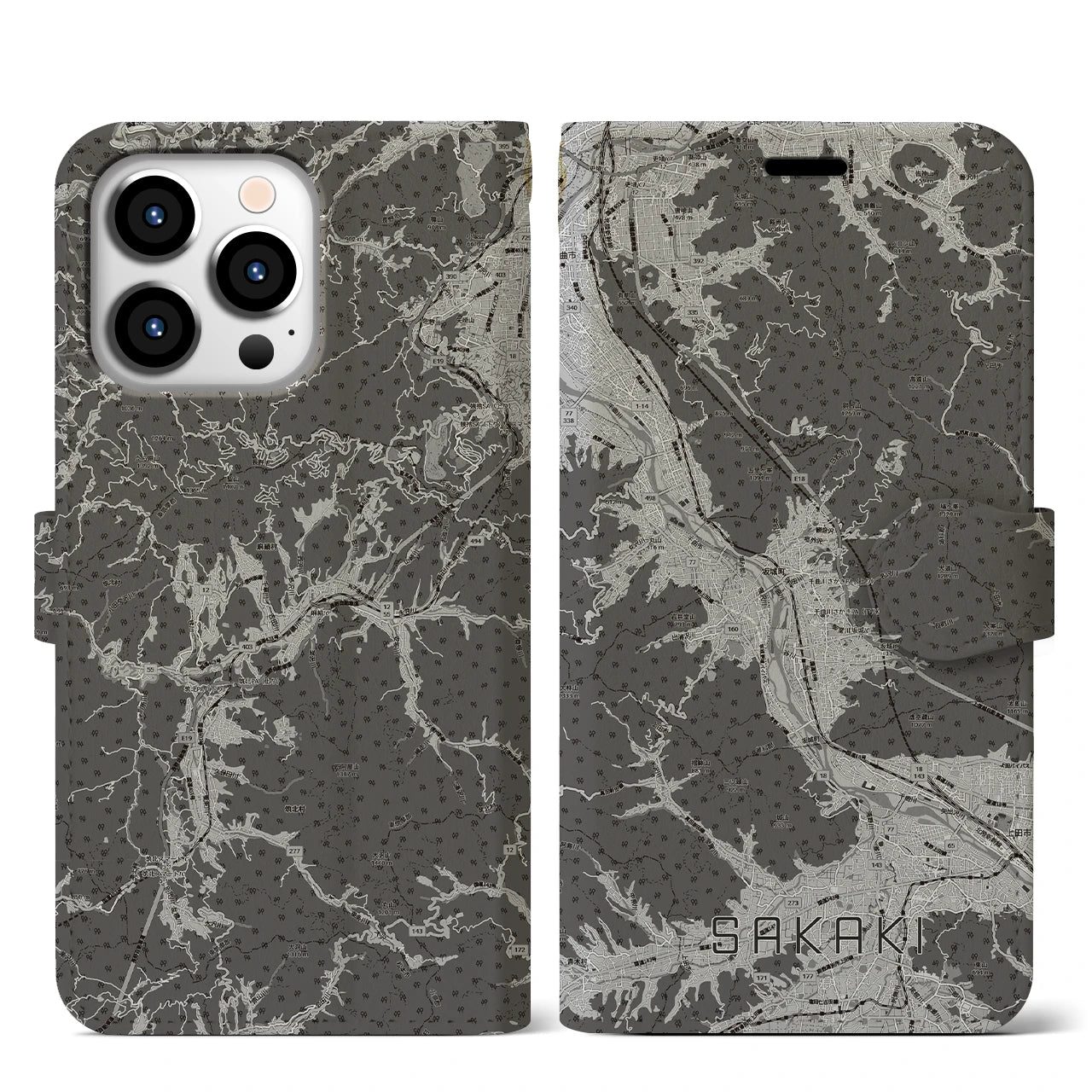 【坂城（長野県）】地図柄iPhoneケース（手帳タイプ）