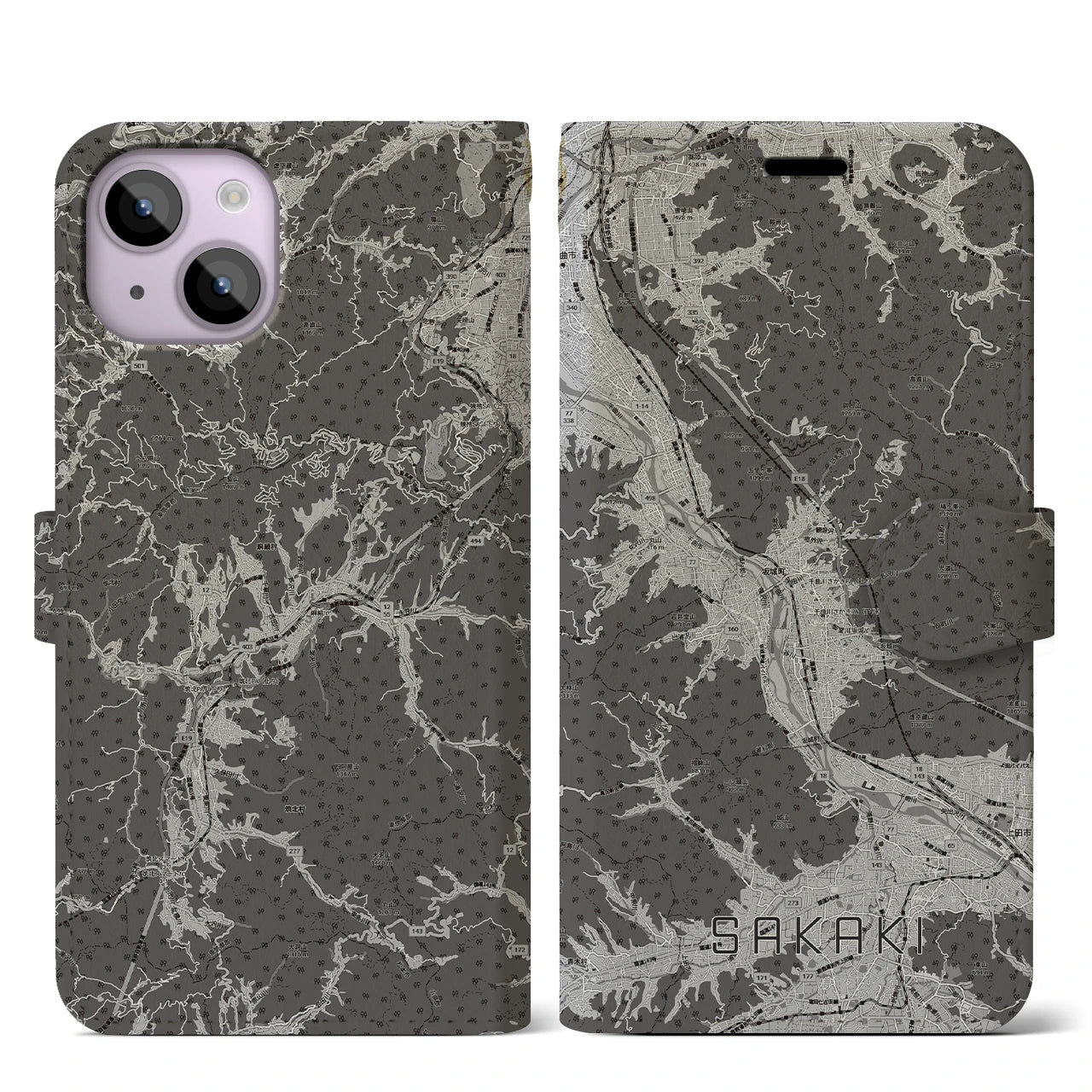 【坂城（長野県）】地図柄iPhoneケース（手帳タイプ）